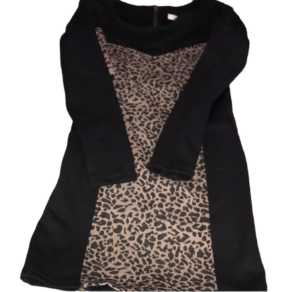 Mink pink size medium leopard print long sleeve dress faux leather detail